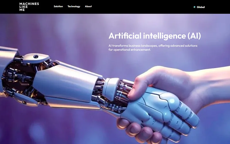 Página de inteligência artificial do site da Machines Like Me